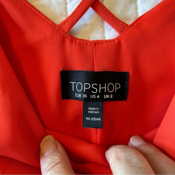 Topshop Double-Strap Red Orange Mini Slip Dress. Size 4. - Picture 5 of 13